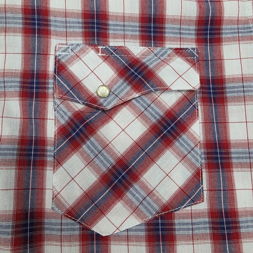 Wrangler Shirt Mens XLT Red White Blue Plaid Wrancher Pearl Snap Western Rodeo - Picture 11 of 15